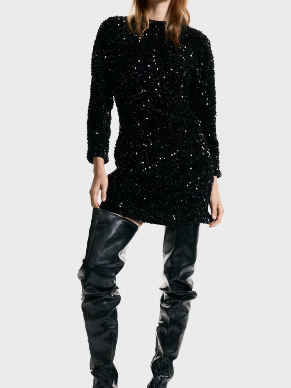 H&M Black Sequin Long-Sleeve Mini Dress